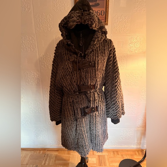 Save The Queen Jackets & Blazers - Save The Queen Brown Teddy Jacket with Leather Trim and Hood